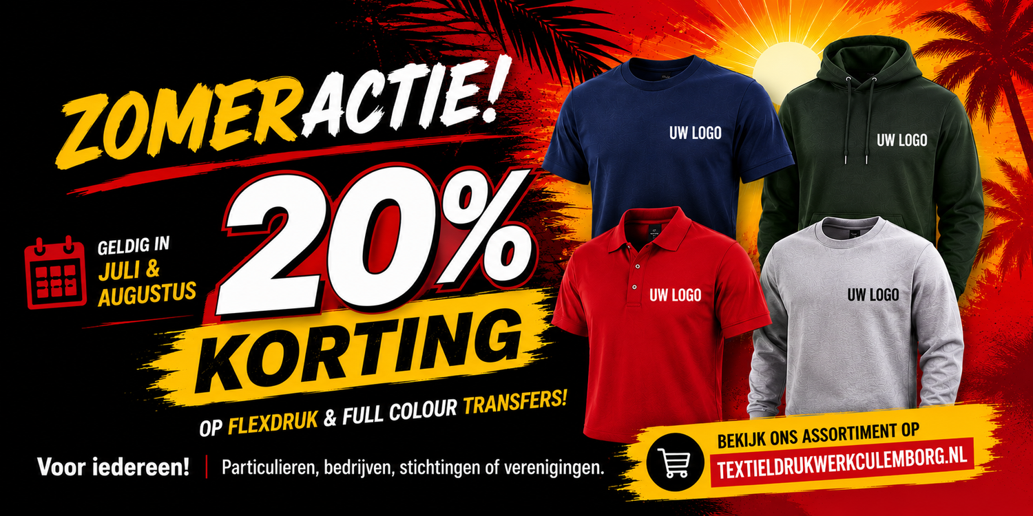 Zomeractie: 20% korting op textielbedrukking! ☀️