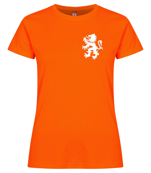 Leeuw wit borstlogo koningsdag dames sportshirt