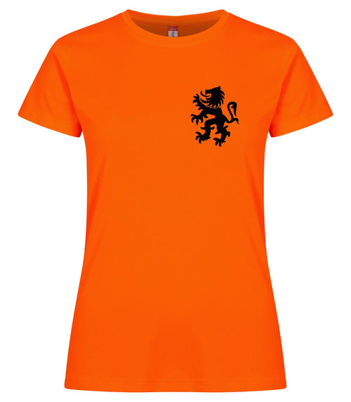 Leeuw zwart borstlogo koningsdag dames sportshirt