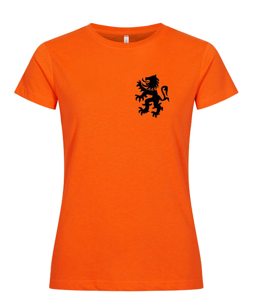 Leeuw zwart borstlogo koningsdag dames T-shirt